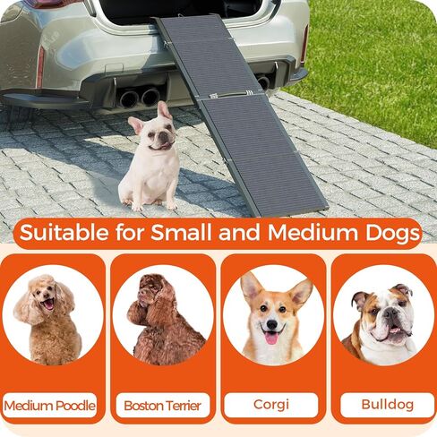 منحدر للكلاب في السيارة، منحدر سلالم محمول للحيوانات الأليفة مع سطح سجادة غير قابل للانزلاق، منحدر خفيف الوزن ومتين للكلاب الكبيرة التي تدخل السيارة وسيارات الدفع الرباعي والشاحنات، أسود DRHB4701 in Kuwait