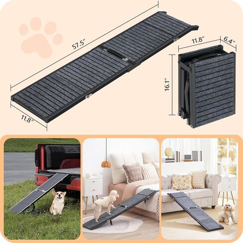 منحدر للكلاب في السيارة، منحدر سلالم محمول للحيوانات الأليفة مع سطح سجادة غير قابل للانزلاق، منحدر خفيف الوزن ومتين للكلاب الكبيرة التي تدخل السيارة وسيارات الدفع الرباعي والشاحنات، أسود DRHB4701 in Kuwait