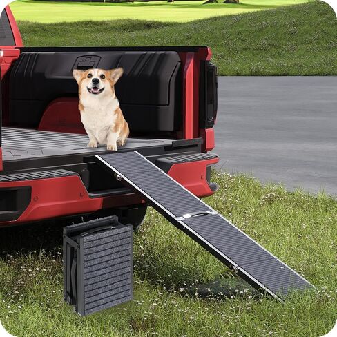 منحدر للكلاب في السيارة، منحدر سلالم محمول للحيوانات الأليفة مع سطح سجادة غير قابل للانزلاق، منحدر خفيف الوزن ومتين للكلاب الكبيرة التي تدخل السيارة وسيارات الدفع الرباعي والشاحنات، أسود DRHB4701 in Kuwait