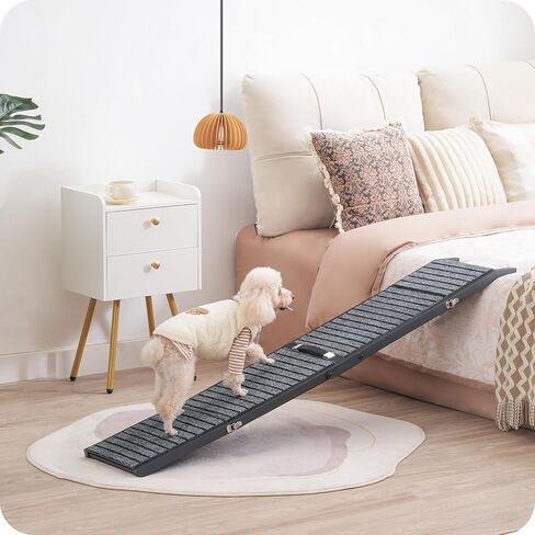 منحدر للكلاب في السيارة، منحدر سلالم محمول للحيوانات الأليفة مع سطح سجادة غير قابل للانزلاق، منحدر خفيف الوزن ومتين للكلاب الكبيرة التي تدخل السيارة وسيارات الدفع الرباعي والشاحنات، أسود DRHB4701 in Kuwait