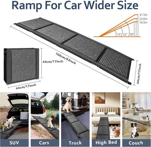Dog Ramp for Car, Folding Dog Ramps for Large Dogs, Dog Stairs for Trucks, Cars and SUV, Supports up to 250 lbs (63'' L x 17'' W) in Kuwait