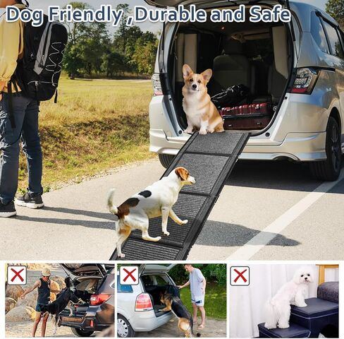 Dog Ramp for Car, Folding Dog Ramps for Large Dogs, Dog Stairs for Trucks, Cars and SUV, Supports up to 250 lbs (63'' L x 17'' W) in Kuwait