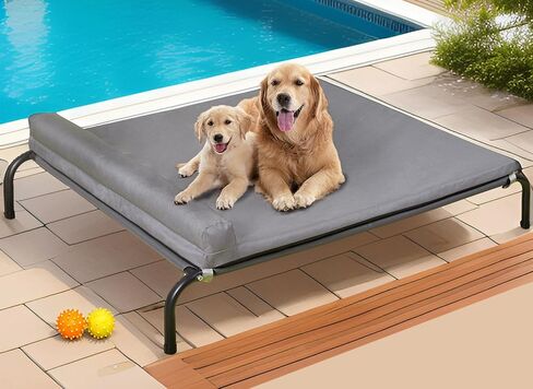 Large Elevated Dog Bed with Bolster- Waterproof and Washable Raised Pet Cot for Indoor & Outdoor Trave Use Comfortable Large Elevated Dog Bed XL for Small and Large Dogs (Grey, 48" L x 38" W x 8" Th) in Kuwait