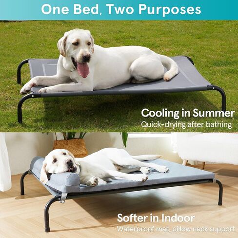 Large Elevated Dog Bed with Bolster- Waterproof and Washable Raised Pet Cot for Indoor & Outdoor Trave Use Comfortable Large Elevated Dog Bed XL for Small and Large Dogs (Grey, 48" L x 38" W x 8" Th) in Kuwait
