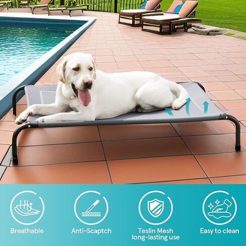Large Elevated Dog Bed with Bolster- Waterproof and Washable Raised Pet Cot for Indoor & Outdoor Trave Use Comfortable Large Elevated Dog Bed XL for Small and Large Dogs (Grey, 48" L x 38" W x 8" Th) in Kuwait