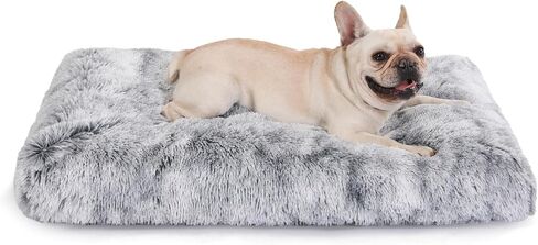 Bedfolks Waterproof Dog Crate Bed,Plush Dog Bed with Removable Washable Cover,Faux Fur Dog Crate Pad for Small Dogs and Cats,Fluffy Dog Kennel Bed 17"x12",Black-White Cowhide in Saudi Arabia