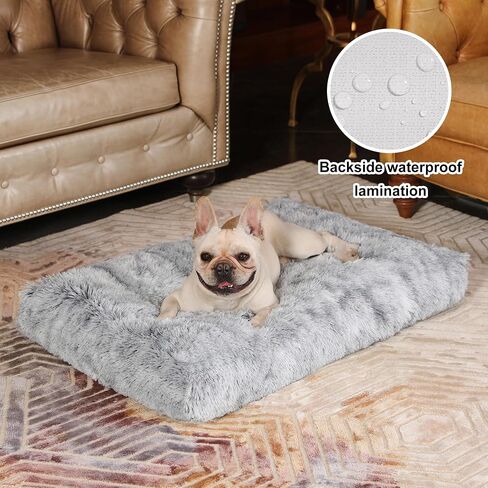 Bedfolks Waterproof Dog Crate Bed,Plush Dog Bed with Removable Washable Cover,Faux Fur Dog Crate Pad for Small Dogs and Cats,Fluffy Dog Kennel Bed 17"x12",Black-White Cowhide in Saudi Arabia