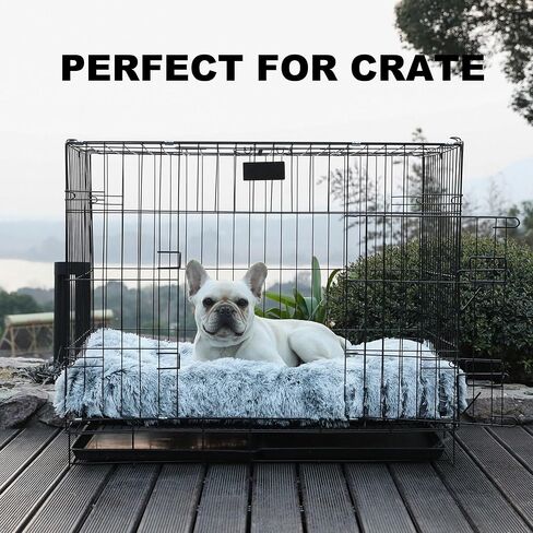 Bedfolks Waterproof Dog Crate Bed,Plush Dog Bed with Removable Washable Cover,Faux Fur Dog Crate Pad for Small Dogs and Cats,Fluffy Dog Kennel Bed 17"x12",Black-White Cowhide in Saudi Arabia