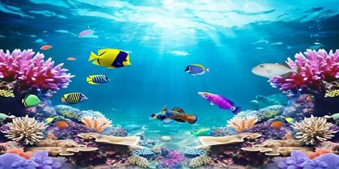 YongFoto Fish Tank Background 24x16 inch Aquarium Background Coral Seaweed Reef Rock Tropical Fish Underwater Sea World Backdrop Reptile Terrarium Background Bearded Dragon Habitat Background in Kuwait