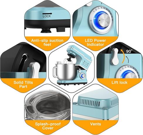 7.5 Qt Stand Mixer, 660W Tilt-Head Electric Food Mixer, 10 Speed Portable Lightweight Kitchen Mixer with Dough Hook, Stainless Steel Bowl, Egg Whisk, Beater for Daily Use (Blue) in Saudi Arabia