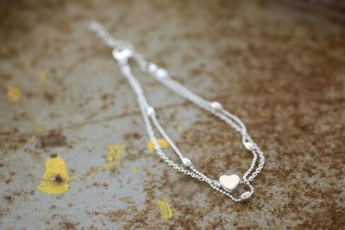 Silver Plated Ankle Bracelet, Adjustable Double-Chain Layered Beaded Heart Charm Anklet for Women, Cute Love Summer Beach Leg Foot Jewelry, Boho Mom Friend Daughter Girlfriend Gift by HeartAttackOM in Kuwait