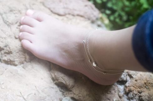 Silver Plated Ankle Bracelet, Adjustable Double-Chain Layered Beaded Heart Charm Anklet for Women, Cute Love Summer Beach Leg Foot Jewelry, Boho Mom Friend Daughter Girlfriend Gift by HeartAttackOM in Kuwait