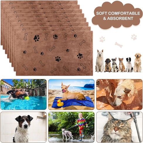 Chumia 8 Pcs Bulk Dog Towels for Drying Dogs Cats Pet Towels Puppy Microfiber Quick Drying Dog Paw Bath Towel Pet Bathing Supplies Absorbent for Medium Dogs Pets Shower (Coffee,40 x 24 Inch) in Saudi Arabia