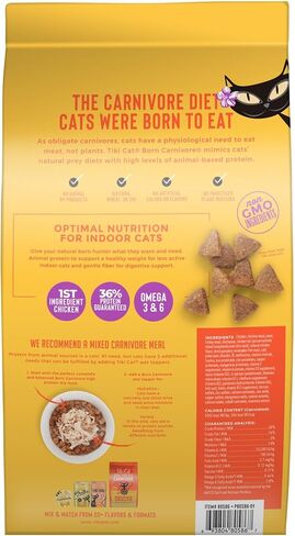Tiki Cat Born Carnivore High Protein, Indoor Health, Chicken and Turkey Meal Recipe, Grain-Free Baked Kibble to Maximize Nutrients, Dry Cat Food, 3 lb. Bag in Saudi Arabia