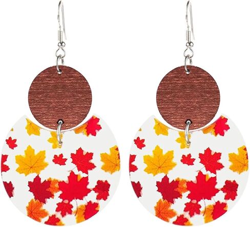 Thanksgiving Fall Earrings for Women Girls Handmade Autumn Harvest Maple Leaf Earring Lightweight Holiday Cute Chicken Turkey Earring Thanksgiving Day Jewelry Gift (Colorful Maple Leaf) in Saudi Arabia