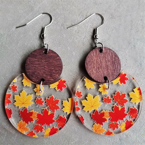Thanksgiving Fall Earrings for Women Girls Handmade Autumn Harvest Maple Leaf Earring Lightweight Holiday Cute Chicken Turkey Earring Thanksgiving Day Jewelry Gift (Colorful Maple Leaf) in Saudi Arabia