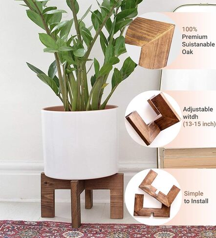Mid Century Wood Plant Stand Indoor - Flower pedestal modern plant stool tiered - Brown hairpin plant pot holder POT NOT INCLUDED (15 inches) in Saudi Arabia