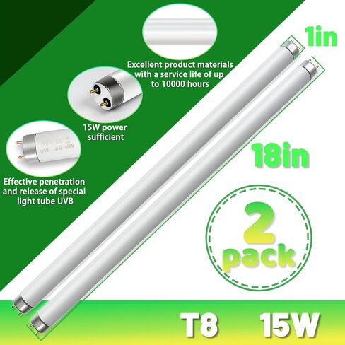 2Pack UVB Reptile Light 5.0 Bulb 15W 18inch T8,Long Service Life UVB Lamp Tube for Reptiles,Chameleon,Anoles Etc (5.0) in Saudi Arabia