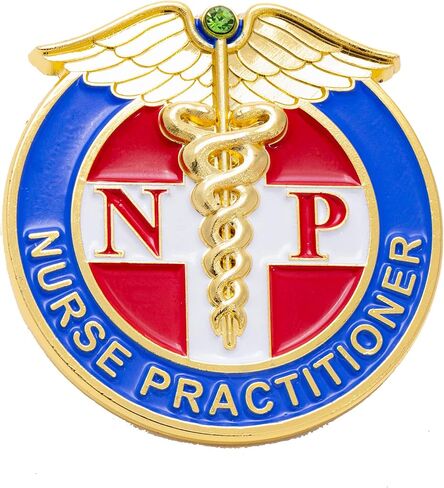 Nurse Pin Button - Gold Outline with Green Stone - RN, NP - Nurse Red Cross Pin, USA, Metal, Unique, Red, Green, Blue - 1.5" (Nurse Practitioner) in Saudi Arabia