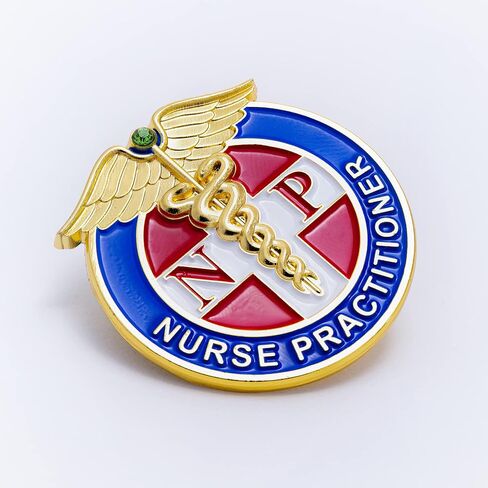 Nurse Pin Button - Gold Outline with Green Stone - RN, NP - Nurse Red Cross Pin, USA, Metal, Unique, Red, Green, Blue - 1.5" (Nurse Practitioner) in Saudi Arabia
