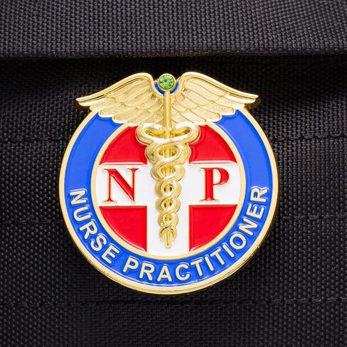 Nurse Pin Button - Gold Outline with Green Stone - RN, NP - Nurse Red Cross Pin, USA, Metal, Unique, Red, Green, Blue - 1.5" (Nurse Practitioner) in Saudi Arabia