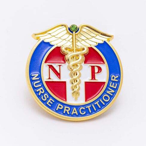 Nurse Pin Button - Gold Outline with Green Stone - RN, NP - Nurse Red Cross Pin, USA, Metal, Unique, Red, Green, Blue - 1.5" (Nurse Practitioner) in Saudi Arabia
