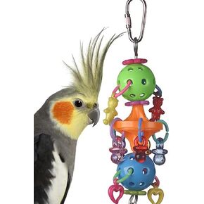 Super Bird Creations SB1083 Binky Bop Bird Toy - Engaging Enrichment Toy for Parrotlets, Parakeets, Cockatiels Toys, Small Plastic Bird Toys with Charms, Ideal for Medium Bird Size, 7.5" x 1.5"