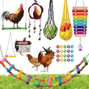 18 Pack Chicken Toys for Coop - Chicken Accessories for coops, Chicken Swing, Chicken coop toys, Chicken Ladder, Chicken Swings for Coops, Set of Toys for Chickens Coop Accessories,