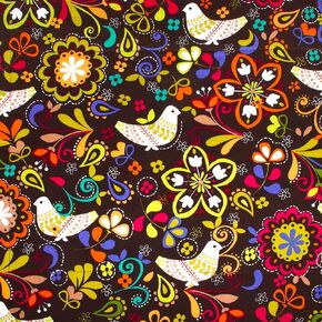 Scandinavian Birds Coffee Station Mat - Dish Drying Mat - Pet Placemat - Appliance Mat - Table Mat - Colorful Brown Floral - 16 x 20 Inches - Handmade by Green Acorn Kitchen