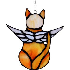 زينة هدية تذكارية للقطط من Angel Cat، ديكورات معلقة لنافذة من الزجاج الملون لمحبي القطط، ديكور لأجنحة الملاك للقطط، تمثال تذكاري للتعاطف مع الحيوانات الأليفة (أبيض) in Kuwait