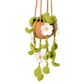 Crochet Car Accessories,Cute Crochet Hanging Succulent Plant For Car Handmade Car Flower Car Accessories Car Rear View Mirror Hanging Ornament Accessories for Women