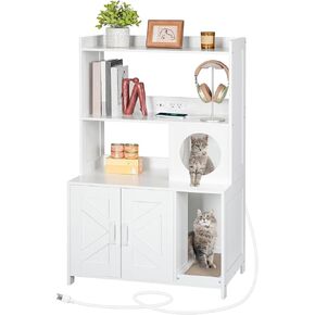 حاوية صندوق فضلات القطط مع رفين للتخزين، أثاث صندوق فضلات القطط المخفي بارتفاع 46.5 بوصة مع محطة شحن، خزانة حمام خشبية للقطط مع خدوش، بيت داخلي للقطط، أبيض CWWT89E01N1 in Kuwait