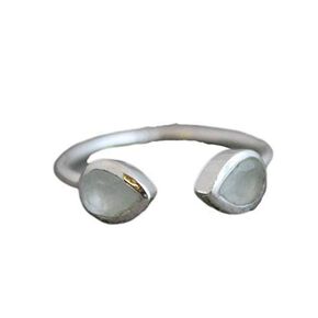 Aqua Chalcedony Natural Gemstone Double Sterling Silver Ring - Handmade Jewelry Gift Ideas for Women - Size 7