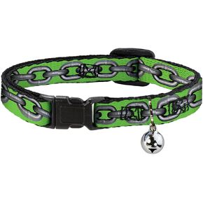 Cat Collar Breakaway Metal Chain Green Gray 8 to 12 Inches 0.5 Inch Wide