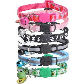 6 Pack Breakaway Cat Collars with Bells, Adjustable Breakaway Kitten Collar, Safety Buckle Cat Collars, Reflective Cat Collars for Girl Cats Male Cats Pet Supplies, 6 Colors