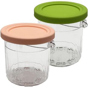 joystar Ice Creami Deluxe Pints 2 Pack, Compatible with Ninja NC500 NC501 Series Creami Deluxe Ice Cream Makers, Genuine Ninja Pint, Color Lids (24oz pints NC500, Green/pink)