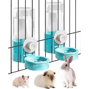 BNOSDM Rabbit Water Dispenser for Cages, 18oz 2 Pack Gravity Guinea Pig Water Bottle No Drip, Hanging Bunny Water Feeder for Chinchillas Hamsters Ferrets Squirrels (Blue)