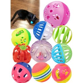 Classic Cat Toys for Indoor Cats, 10 Pcs, 1.5''~2.2'', Plastic Cat Ball with Bell to Arouse The Cat's Interest, for All Breed Sizes