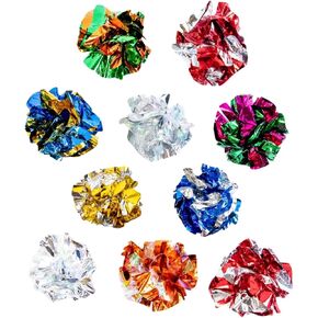 Luli & Cat 10-Pack Foil Crinkle Ball Toys - Interactive Cat Toys for Indoor Cats - Cat Ball Toy in Assorted Colors