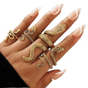 4PCS Gold Snake Rings Set for Women Punk Snake Knuckle Stackable Rings exaggerate Snake Pet Rings Snake Climbing Finger Rings Jewelry for Teen Girls Gifts (Gold)