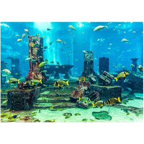 Aquarium Poster, Underwater City Ruins Background Sticker Thicken PVC Adhesive Backdrop Fish Decorative Paper(61×41cm)
