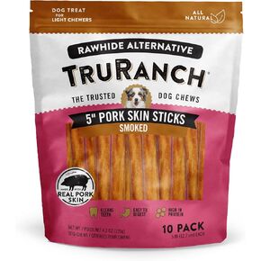 All-Natural Rawhide Alternative Dog Treats, 5" Pork Skin Sticks (Smoked), 10 Pack, with Real Pork, Healthy Treats, Limited Ingredients Dog Chew, for Small, Medium, and Large Dogs