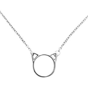 Art Attack Cat Ears Chain Necklace, Feline Kitty Pur Meow Pet Mom Pendant Charm Memory (Silver)