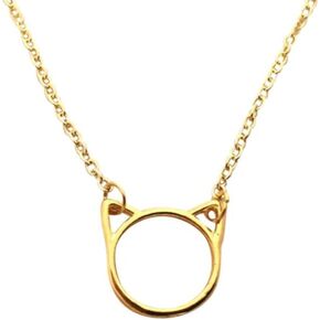 Art Attack Cat Ears Chain Necklace, Feline Kitty Pur Meow Pet Mom Pendant Charm Memory (Gold)