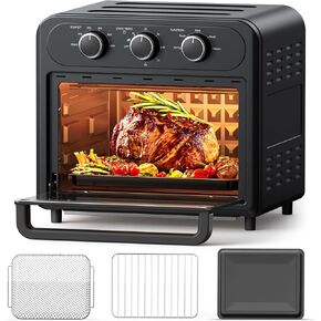 Air Fryer Toaster Oven, Paris Rhône Upgraded 15QT Capacity, 50°-500°F Temperature Controls, 8-in-1 Smart Oven, Knob-Controlled Kitchen Countertop Appliance with 6 Accessories, Dishwasher Safe, Black
