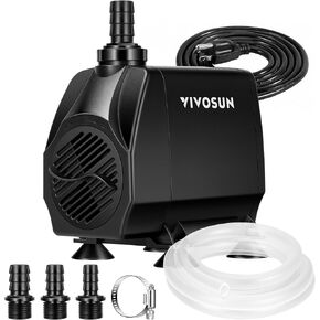 VIVOSUN 1050GPH 100W Submersible Water Pump, Quiet Fountain Pump with 13.1ft High Lift, 6.6ft Power Cord, 3 Nozzles, 6.6ft Tubing, & 2 Clamps, For Fish Tank, Pond, Aquarium, Hydroponics