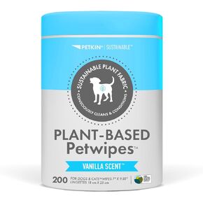 Petkin Plant-Based PetWipes, 200 Wipes - Biobased, Sustainable, Big & Thick Pet Wipes for Dogs & Cats - for Face, Paws, Ears, Body & Eye Area - Consciously Cleans & Conditions - Lavender in Kuwait