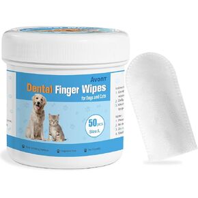 مناديل تنظيف أسنان الحيوانات الأليفة من أفونت للكلاب والقطط، 50 قطعة من مناديل أصابع الأسنان تقلل من البلاك والجير، ومعطر أنفاس الكلاب والعناية باللثة - مقاس M in Kuwait