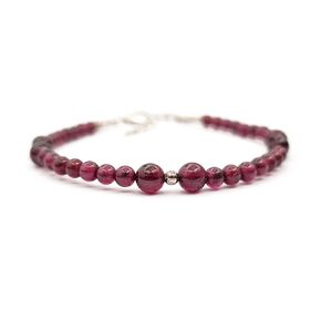 Natural Dainty Pink Garnet Round Beads Bracelet for Women Silver Gemstone Beaded Jewelry Gift Crystal healing