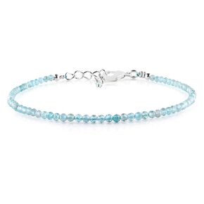 Natural Sky Blue Apatite Gemstone Full Micro Beads Dainty Bracelet Jewelry for her, Birthstone, Energy Healing Crystals, Silver Plated Chain 8 inch